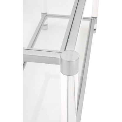 Nouveau Console Table by Essentials For Living in brass, clear. Made from metal, acrylic, glass in a transitional style.