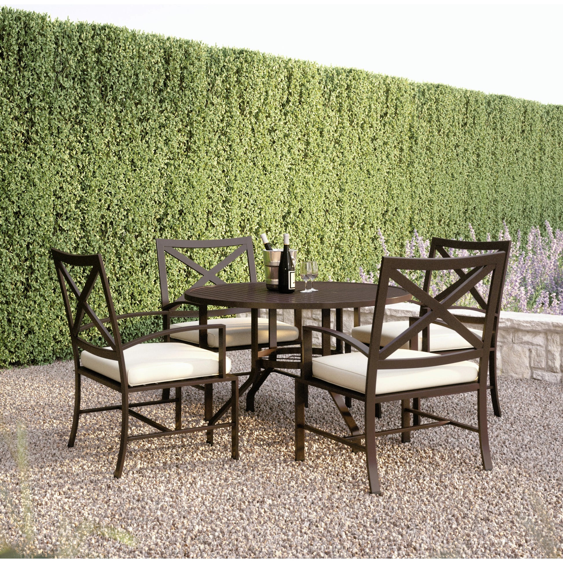 La Outdoor Jolla 48" Round Dining Table by Sunset West in espresso. Made from aluminum in a modern style.