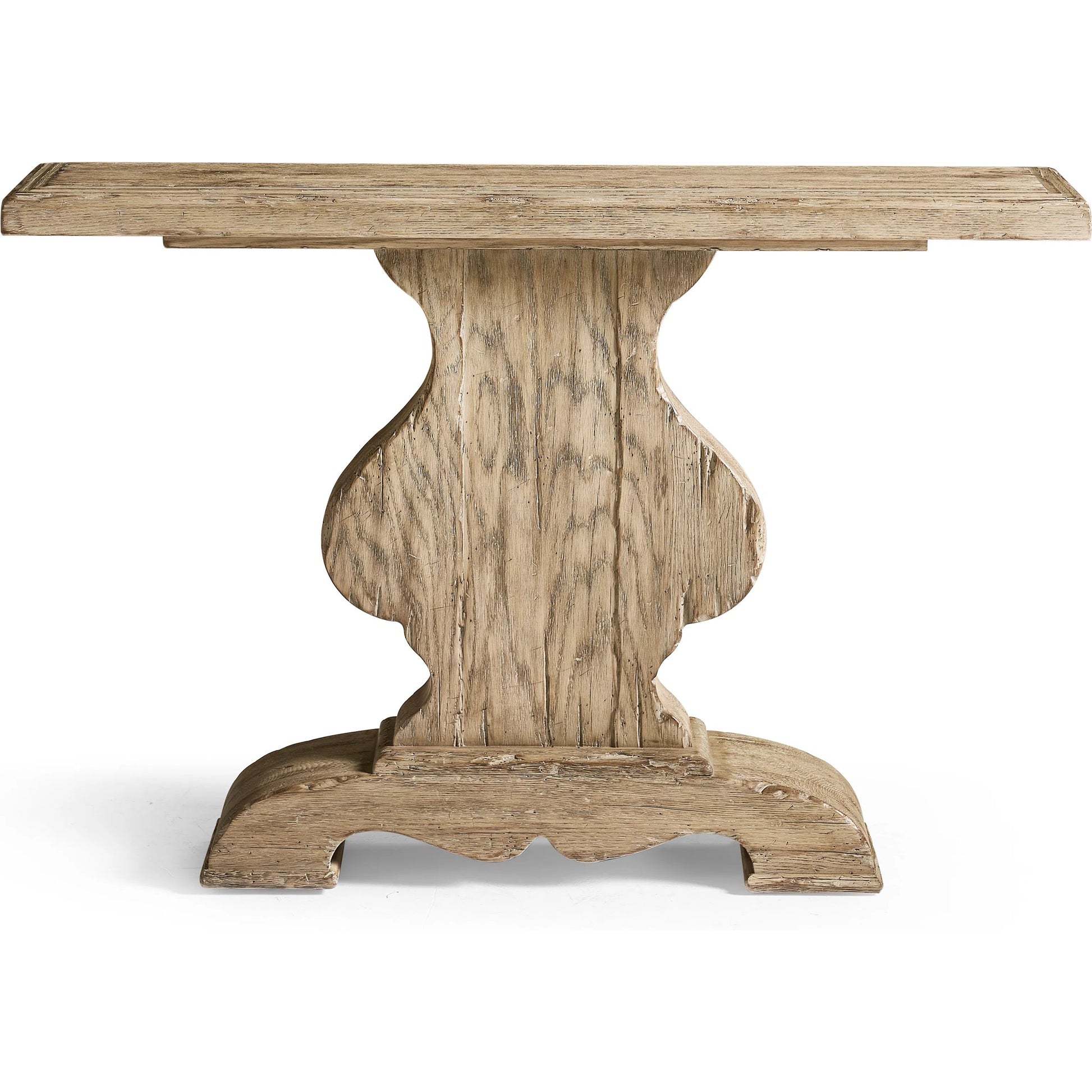 Sagehill Pedestal Console Table by Jonathan Charles in timberon grey oak. Made from main oak veneer in a unique style.