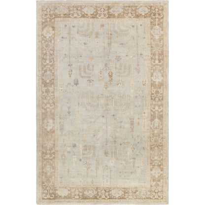 Normandy Rug - 13140 by Surya in cream, light sage, tan, medium brown, ice blue. Made from 100% wool in a unique style.