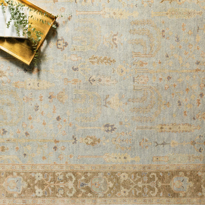 Normandy Rug - 13140 by Surya in cream, light sage, tan, medium brown, ice blue. Made from 100% wool in a unique style.