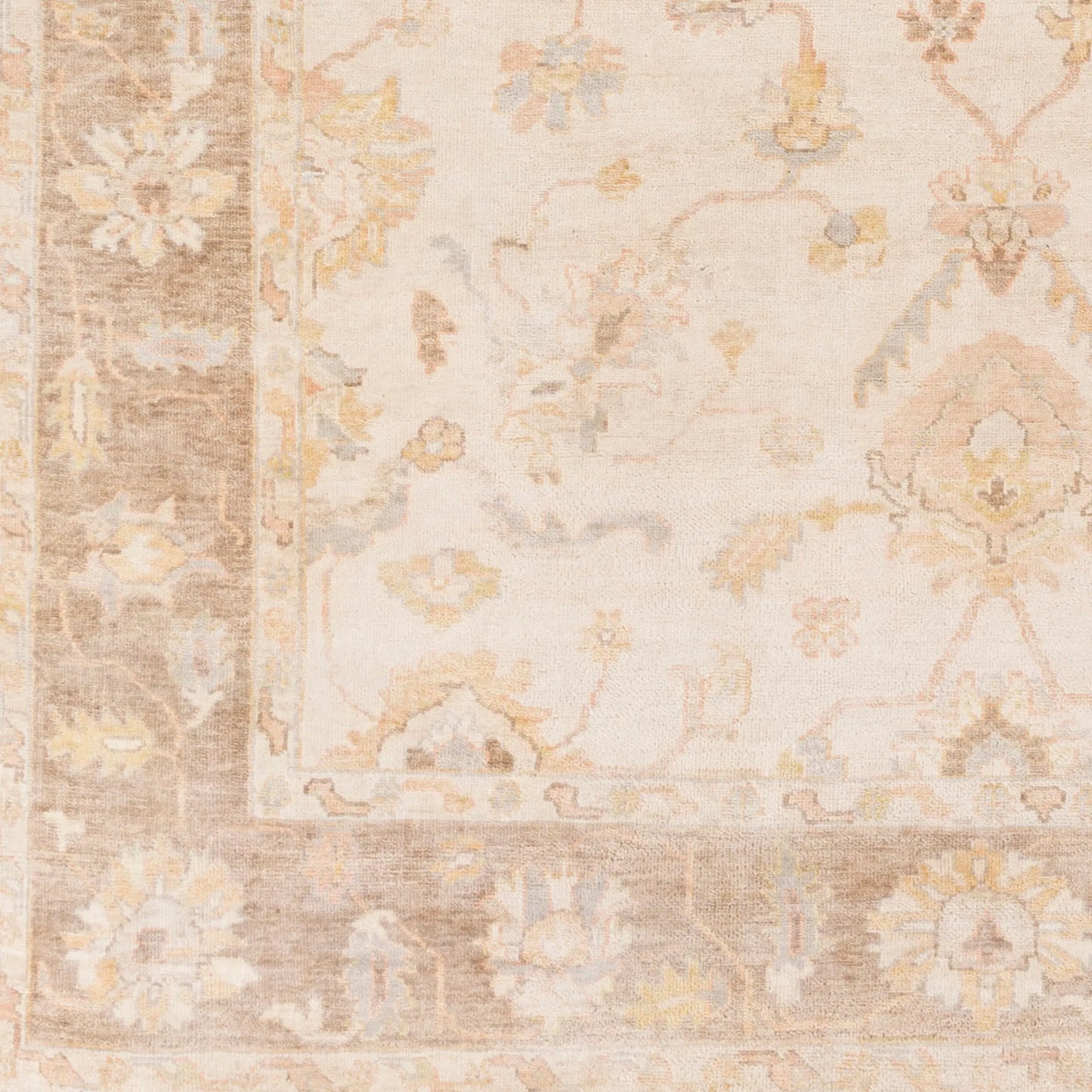 004 74208-27099,74208-27100,74208-27103 | Closeup | Normandy Rug - 14849 by Surya in light gray, taupe, wheat, blush, seafoam. Made from 100% wool in a unique style.