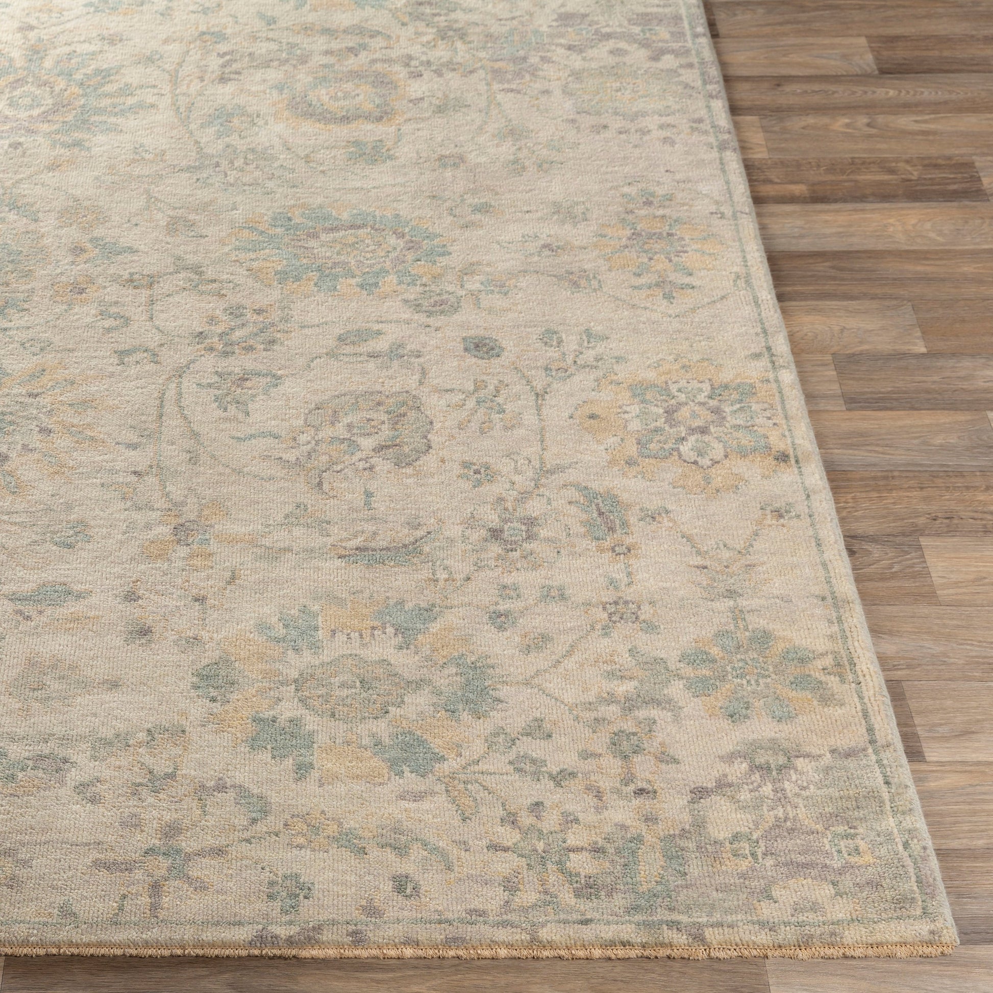 Normandy Rug - 23603 by Surya in wheat, light sage, teal, lavender. Made from 100% wool in a unique style.