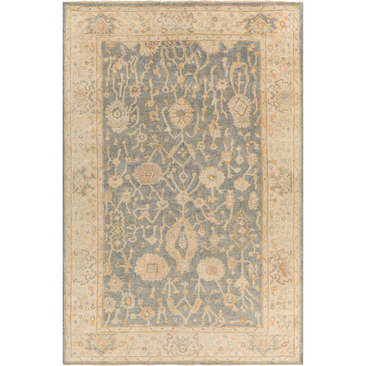 Normandy NOY-8007 Rug by Surya in charcoal, medium gray, beige, light blue, dark brown, dusty coral. Made from 100% wool in a unique style.
