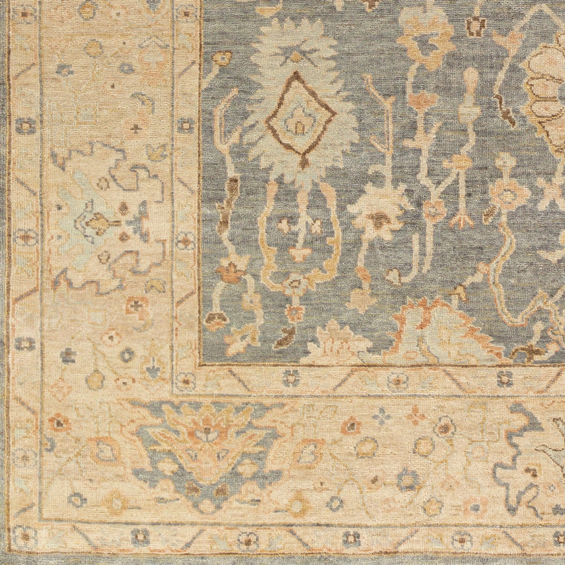 Normandy NOY-8007 Rug by Surya in charcoal, medium gray, beige, light blue, dark brown, dusty coral. Made from 100% wool in a unique style.