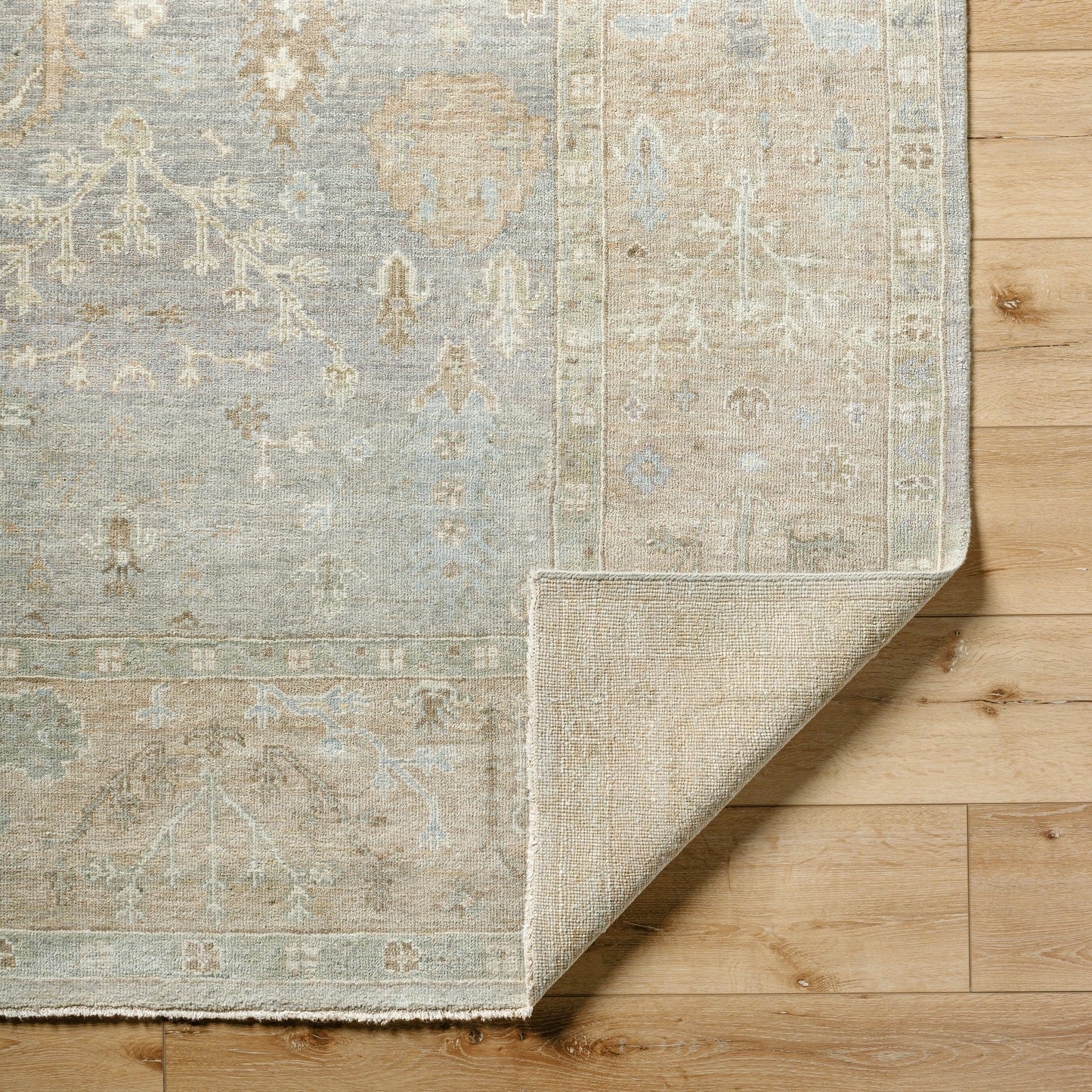 003 SI-2132676,SI-2132677,SI-2132678,SI-2132679,SI-2132680 | Closeup | Normandy Rug - 526975 by Surya in sage, mist, sandstone, ivory, pale gold. Made from face: 100% wool, warp: 100% cotton in a unique style.