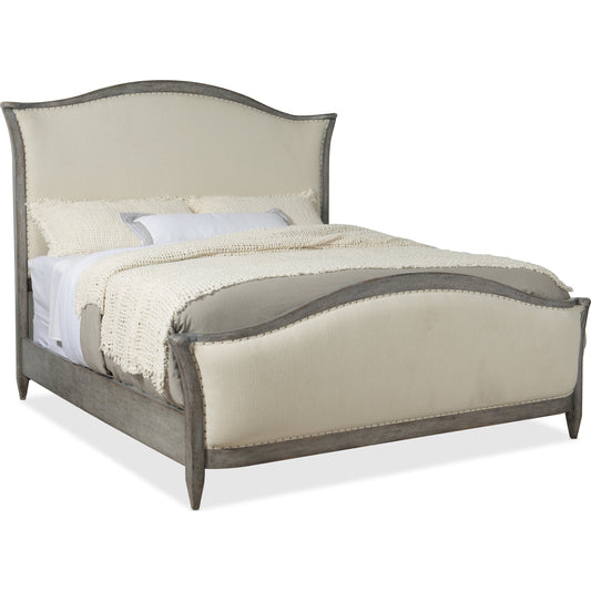 Ciao Bella Upholstered Bed by Hooker Furniture in beige. Made from maple veneers, fabric, nailheads in a traditional style.