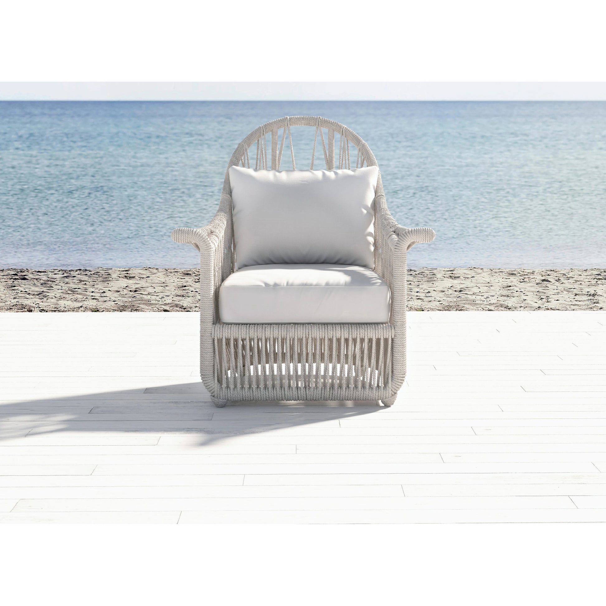Dana Outdoor Rope Wing Chair in Linen by Sunset West in natural. Made from olefin rope in a coastal style.
