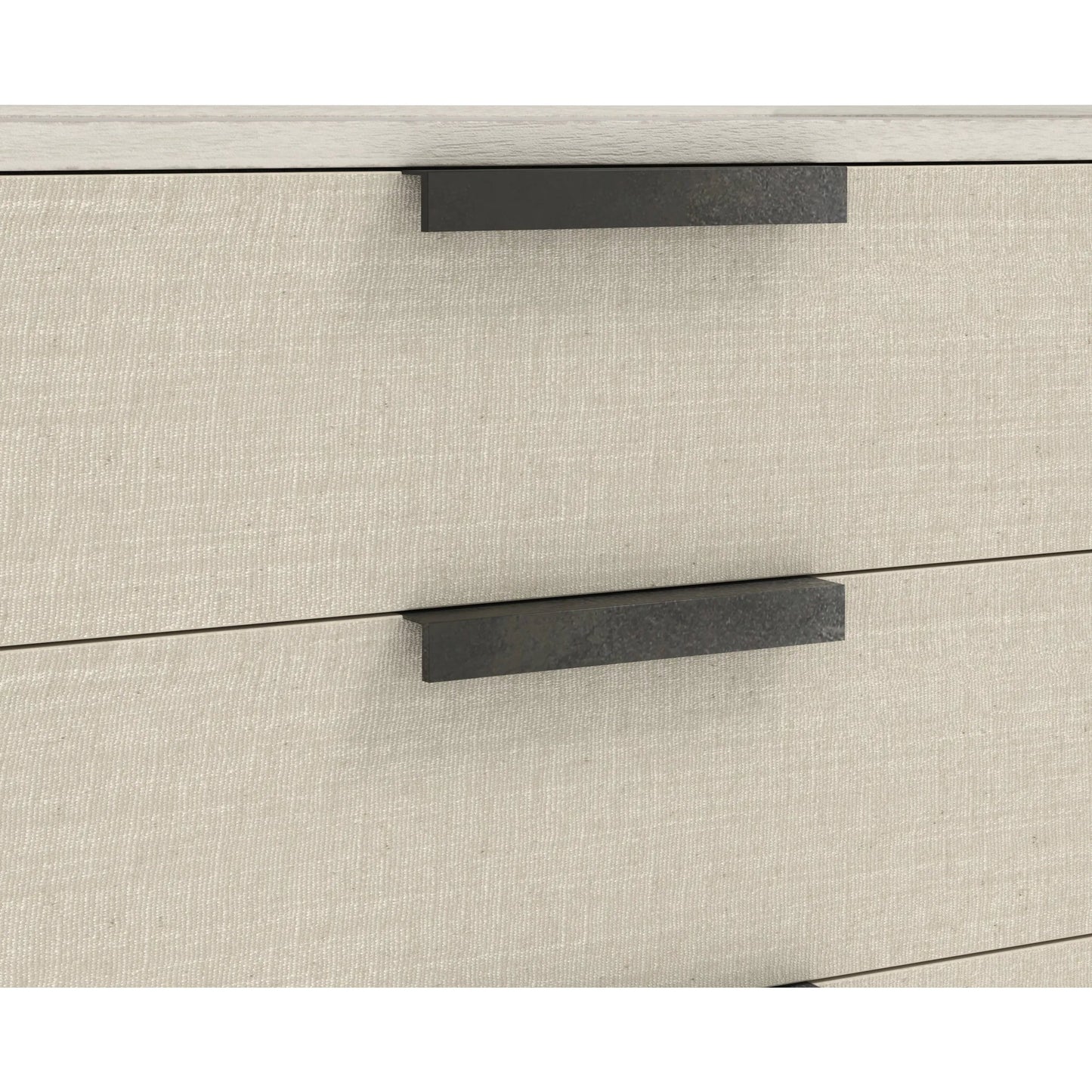 006 SI-2453375 | Closeup | Cotiere Nightstand in Linen by A.R.T. Furniture in linen. Made from parawood solids, mixed split cathedral, quarter white oak veneers, fabric in a transitional style.