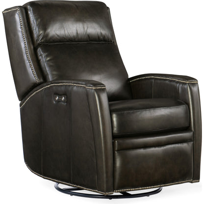Declan Power Swivel Glider Recliner by Hooker Furniture in brindisi trinita. Made from leather in a traditional style.