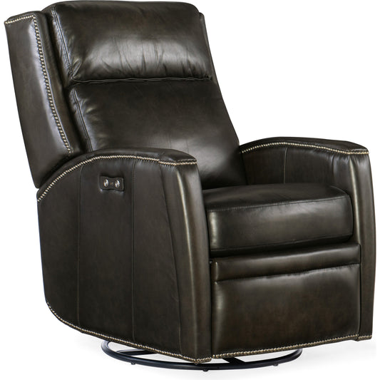 Declan Power Swivel Glider Recliner by Hooker Furniture in brindisi trinita. Made from leather in a traditional style.