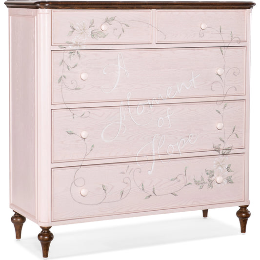 Susan G. Komen Moment of Hope Chest by Hooker Furniture in pink. Made from oak, walnut veneers in a traditional style.