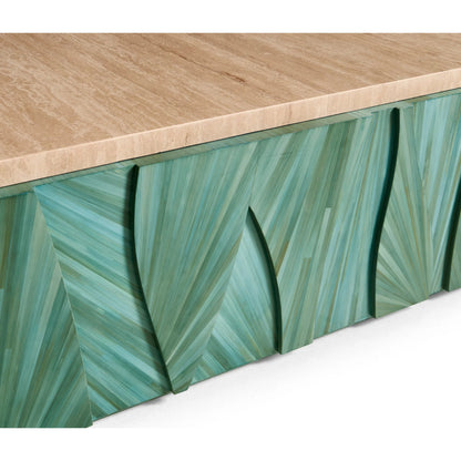 Seaglass Coffee Table by Jonathan Charles in blue and blue straw. Made from straw, marble, koto veneer in a eclectic & global style.