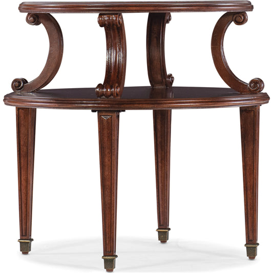 Charleston Side Table by Hooker Furniture in maraschino cherry. Made from cherry veneers with walnut inlay, metal ferrules, resin in a transitional style.