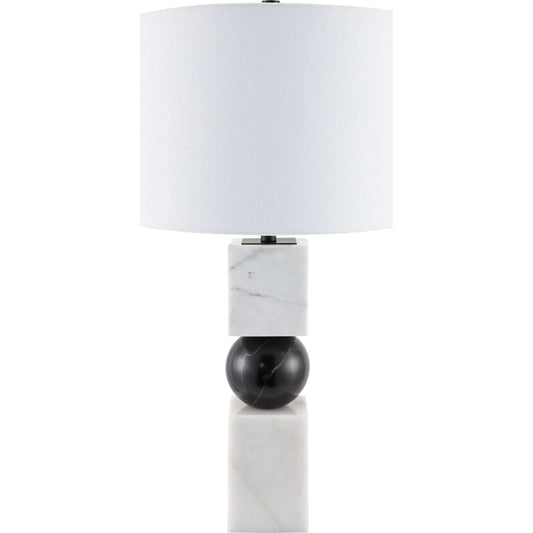 Nerja Accent Table Lamp by Surya in white, black. Made from marble, linen, polyester, iron in a modern style.