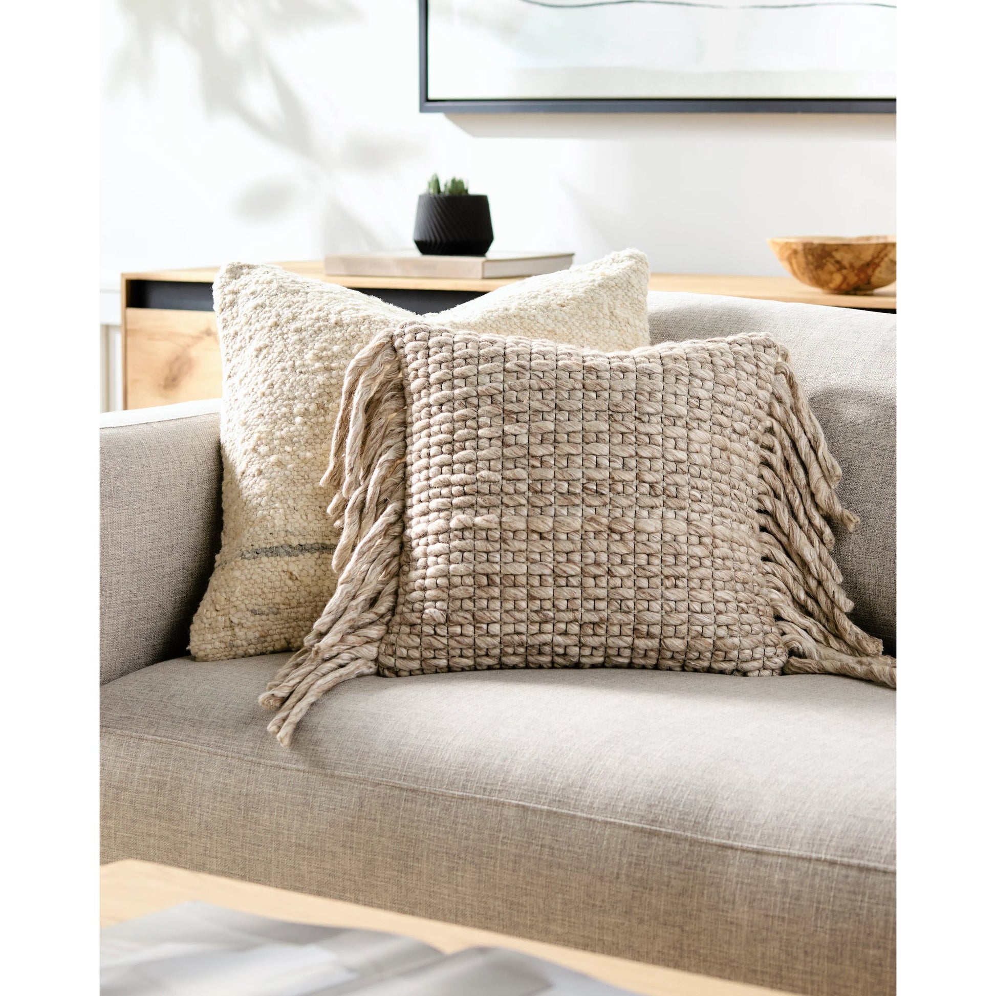 Narvik Pillow - 31906 by Surya in brown, light beige, off-white. Made from 100% wool, 100% cotton in a cottage & farmhouse style.