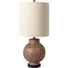 Body: Brown, Base: Black, Shade (Outside): Beige, Shade (Inside): White, Finial: Brown, Harp: Metallic - Brass, Cord: Black