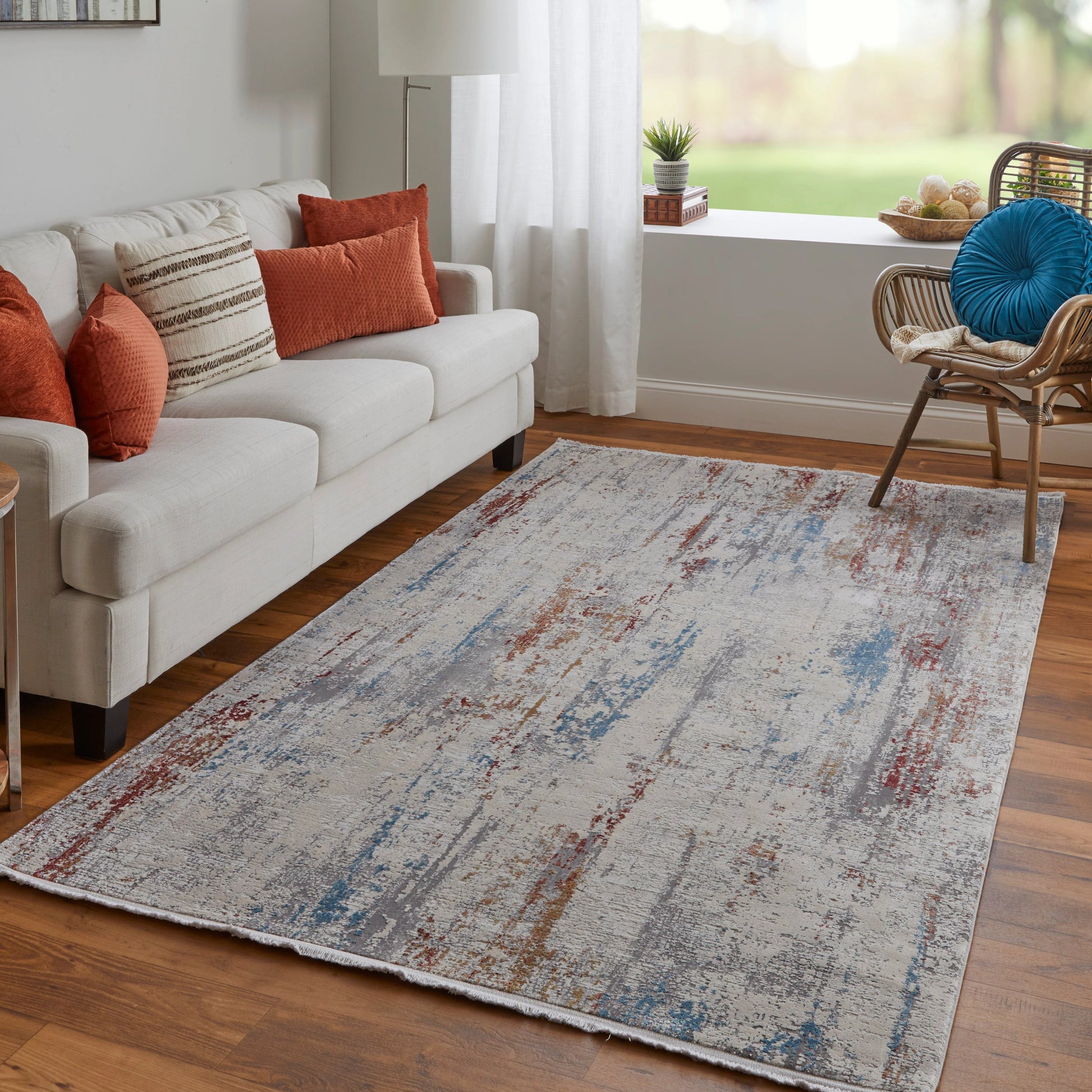 Cadiz Rug - 3903F by Feizy in gray, red, blue. Made from viscose, acrylic in a unique style.