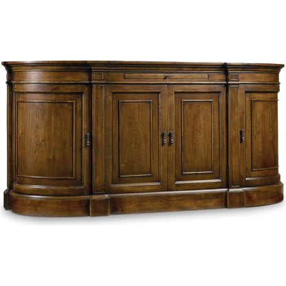 Archivist Sideboard by Hooker Furniture in pecan. Made from pecky pecan veneers, blue stone in a traditional style.