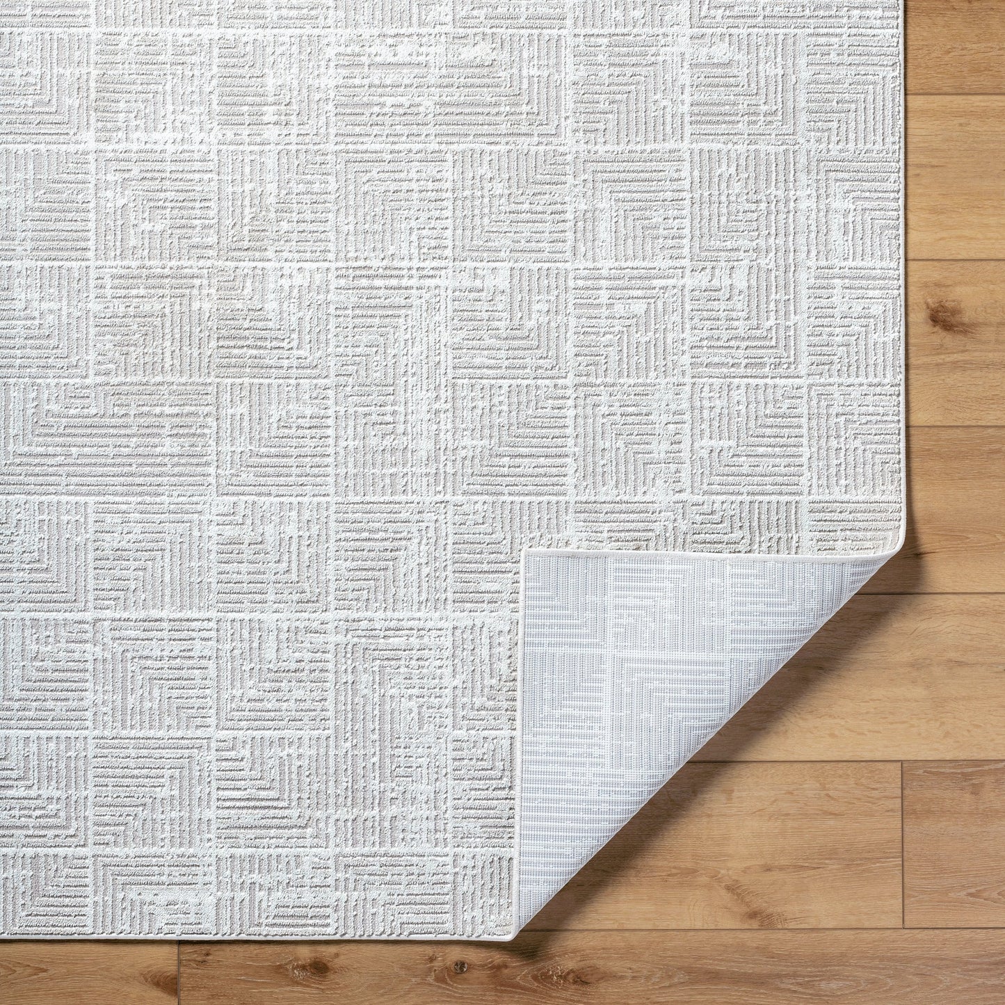 005 SI-2132626,SI-2132627 | Closeup | Nesta NST-2302 Rug by Livabliss in light beige, ivory. Made from face: 100% polyester, warp: 100% recycled pet yarn in a unique style.