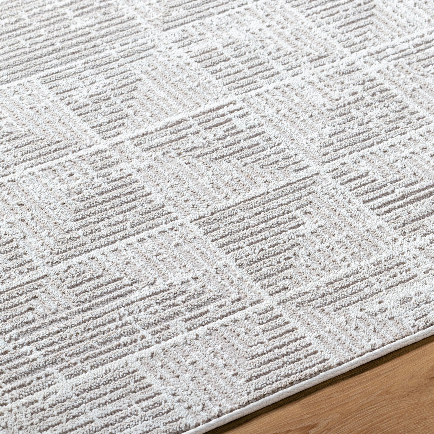 006 SI-2132626,SI-2132627 | Closeup | Nesta NST-2302 Rug by Livabliss in light beige, ivory. Made from face: 100% polyester, warp: 100% recycled pet yarn in a unique style.