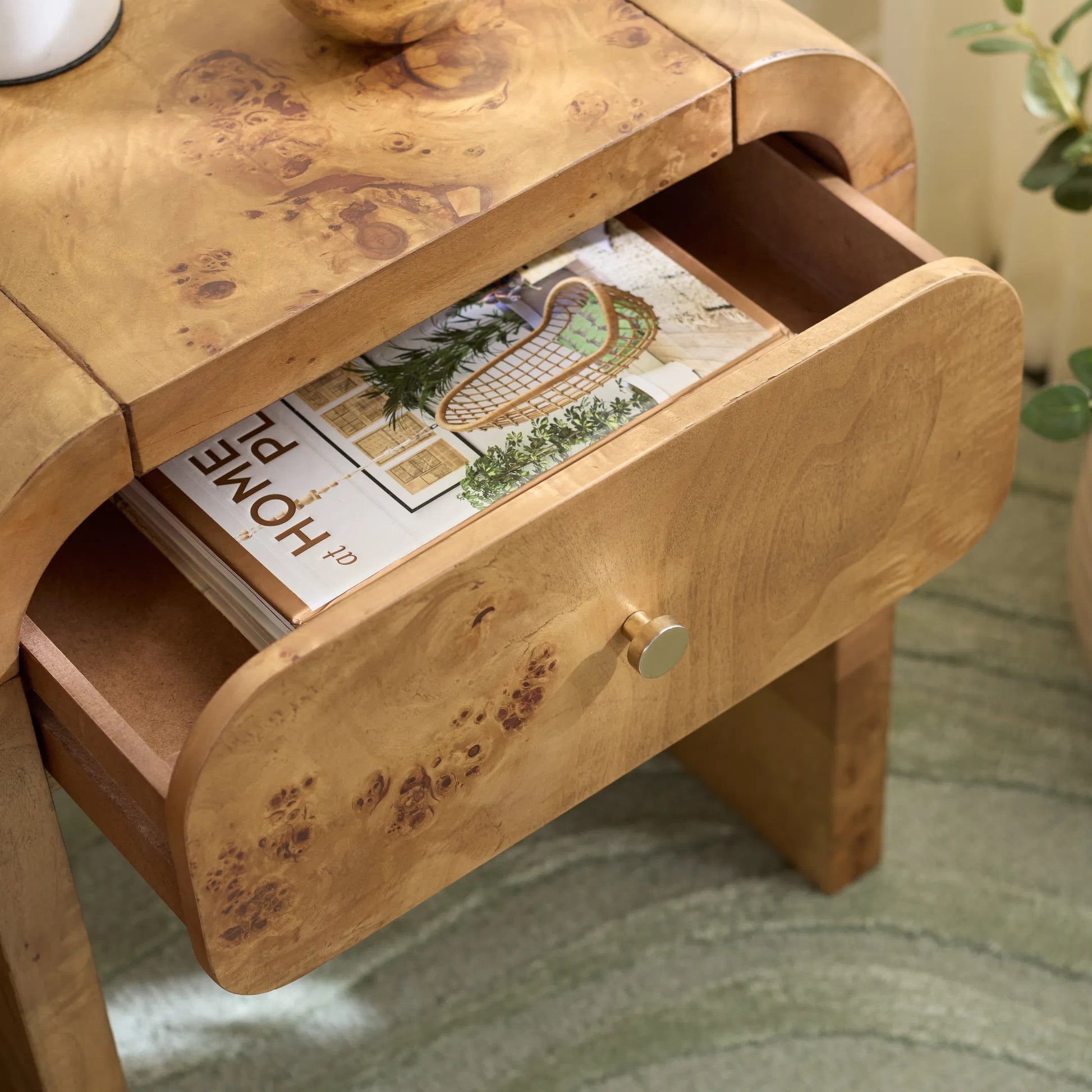 Clark 1 Drawer Nightstand by HedgeApple Essentials in natural. Made from wood, mdf, veneer, burlwood in a transitional style.