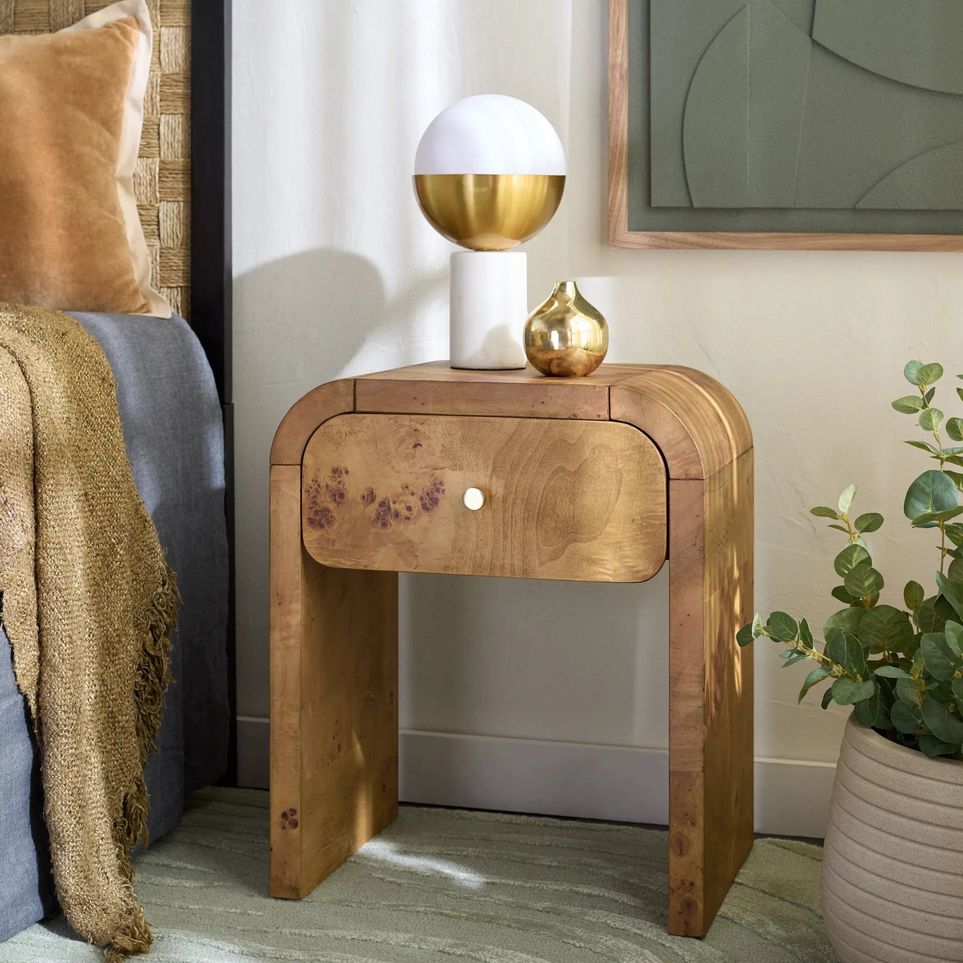 Clark 1 Drawer Nightstand by HedgeApple Essentials in natural. Made from wood, mdf, veneer, burlwood in a transitional style.