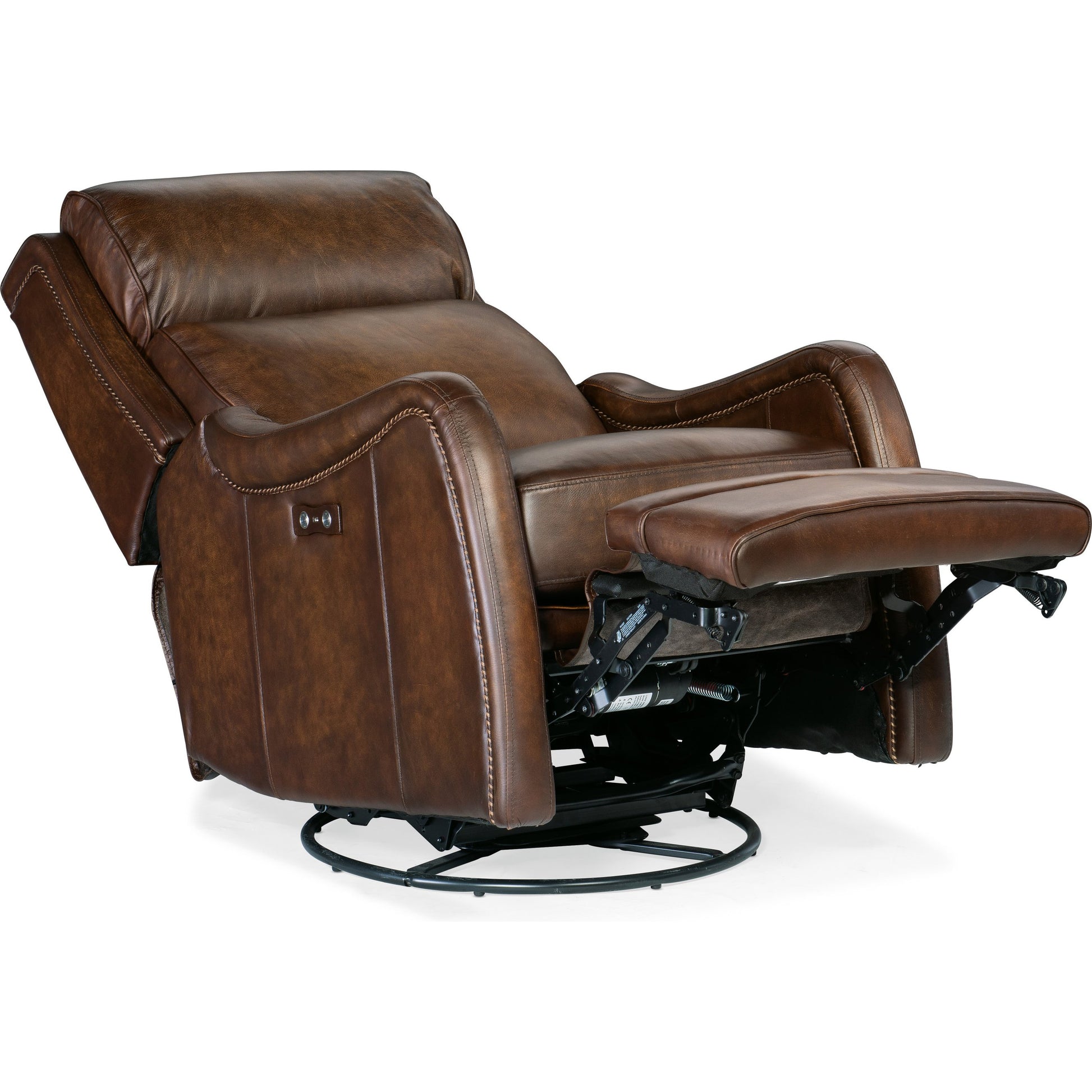 Stark Power Swivel Recliner by Hooker Furniture in brindisi trinita. Made from leather in a traditional style.