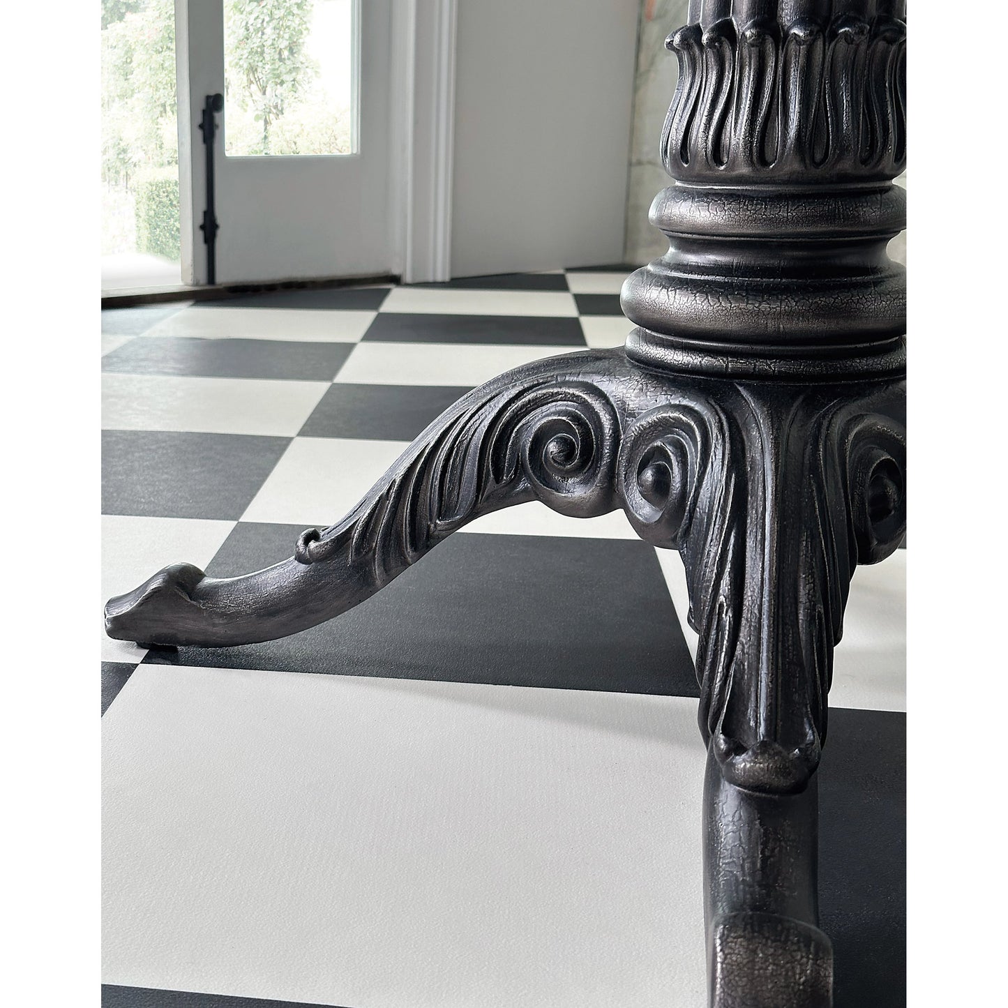 005 SI-2028977 | Closeup | Charleston Bistro Table by Hooker Furniture in garden gate black. Made from resin with veneered carrara stone in a modern style.