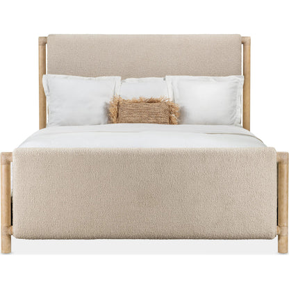 Retreat Upholstered Panel Bed by Hooker Furniture in beige. Made from 85% polyester, 10% acrylic, 5% cotton in a transitional style.