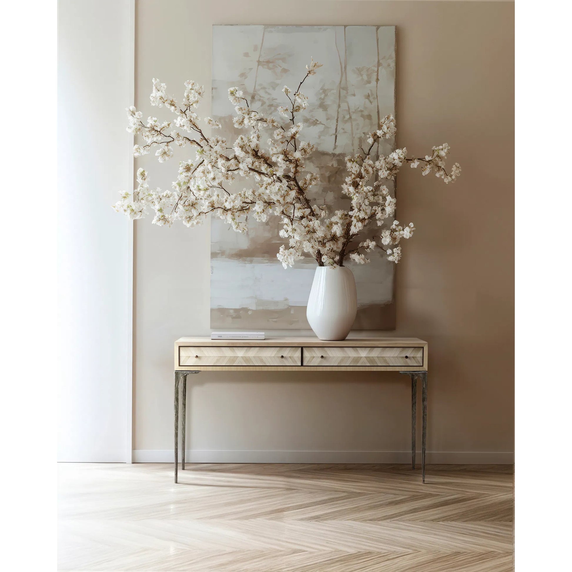 Tideline Console Table by Jonathan Charles in natural dyed koto. Made from main koto veneer in a unique style.