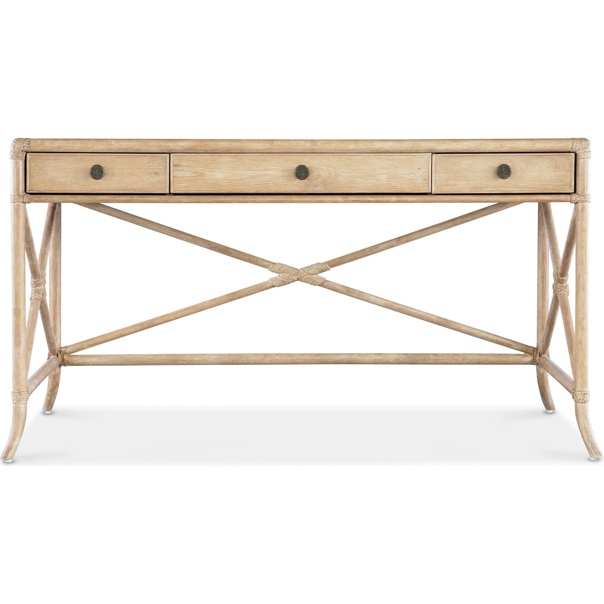 Retreat Pole Rattan Writing Desk by Hooker Furniture. Made from oak, maple veneers, rope in a cottage & farmhouse style.