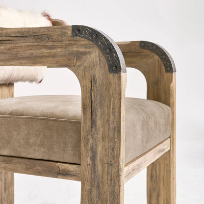 Stone Ridge Leather Arm Chair by Jonathan Charles in tully light acacia. Made from acacia in a cottage & farmhouse style.