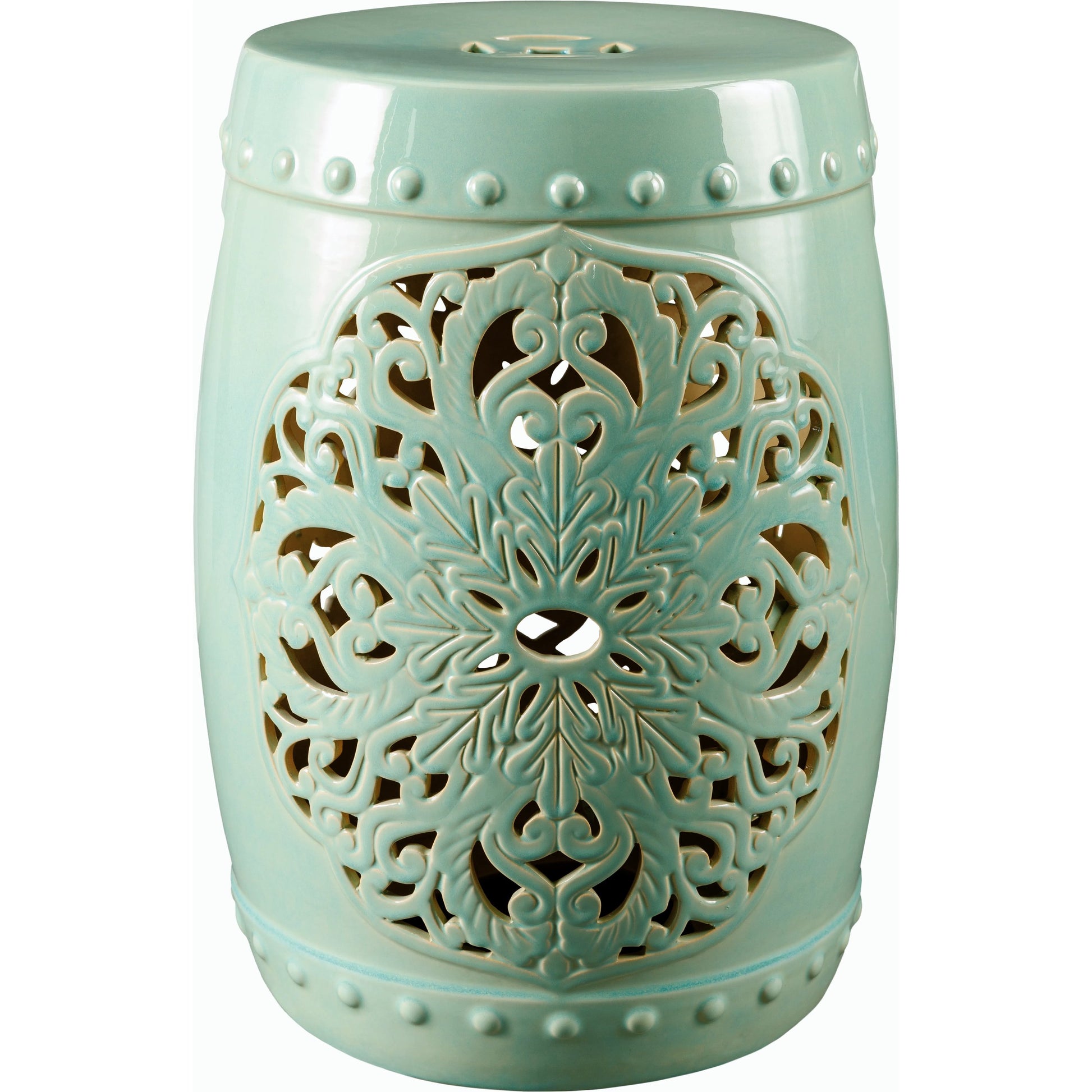Nusrat Indoor/Outdoor End Table by Surya in glazedglazed. Made from ceramic in a modern style.