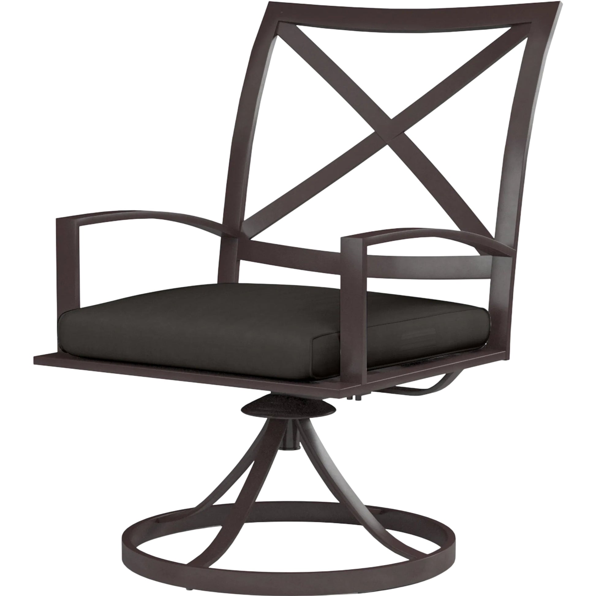 La Jolla Outdoor Swivel Dining Chair by Sunset West in browns. Made from aluminum in a modern style.