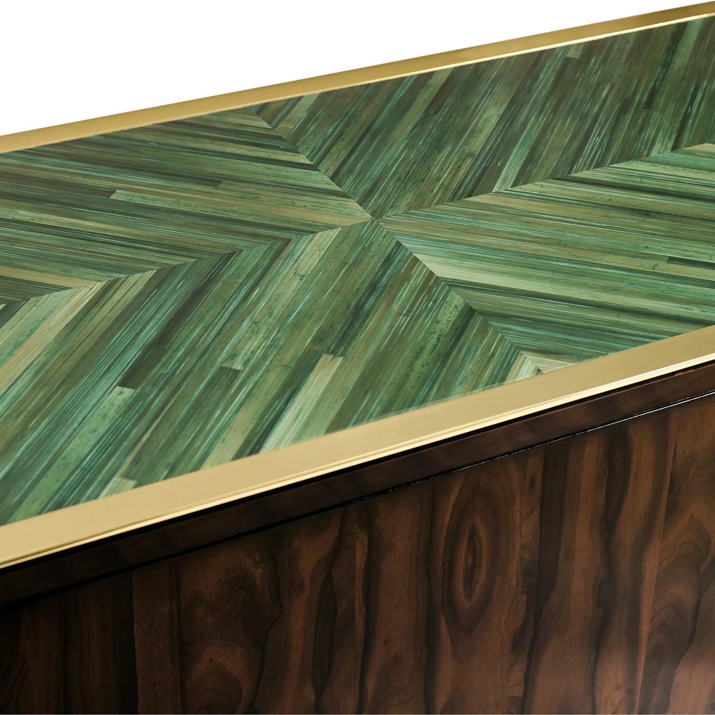 006 SI-2462657 | Closeup | Verdure Console Table by Jonathan Charles in jade green straw. Made from ziricote veneer flat cut in a eclectic & global style.