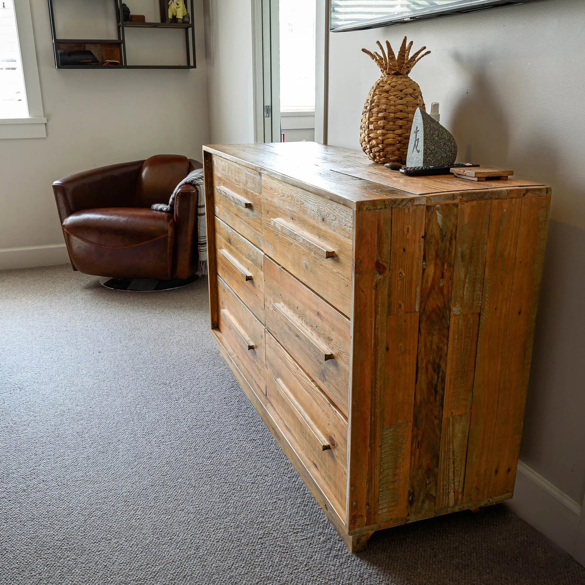 Nevada Dresser by LH Imports in dark driftwood. Made from reclaimed pine in a coastal style.
