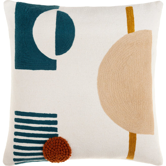 Novel Pillow - 28696 by Surya in cream, deep teal, beige, rust, mustard. Made from 100% cotton in a eclectic & global style.