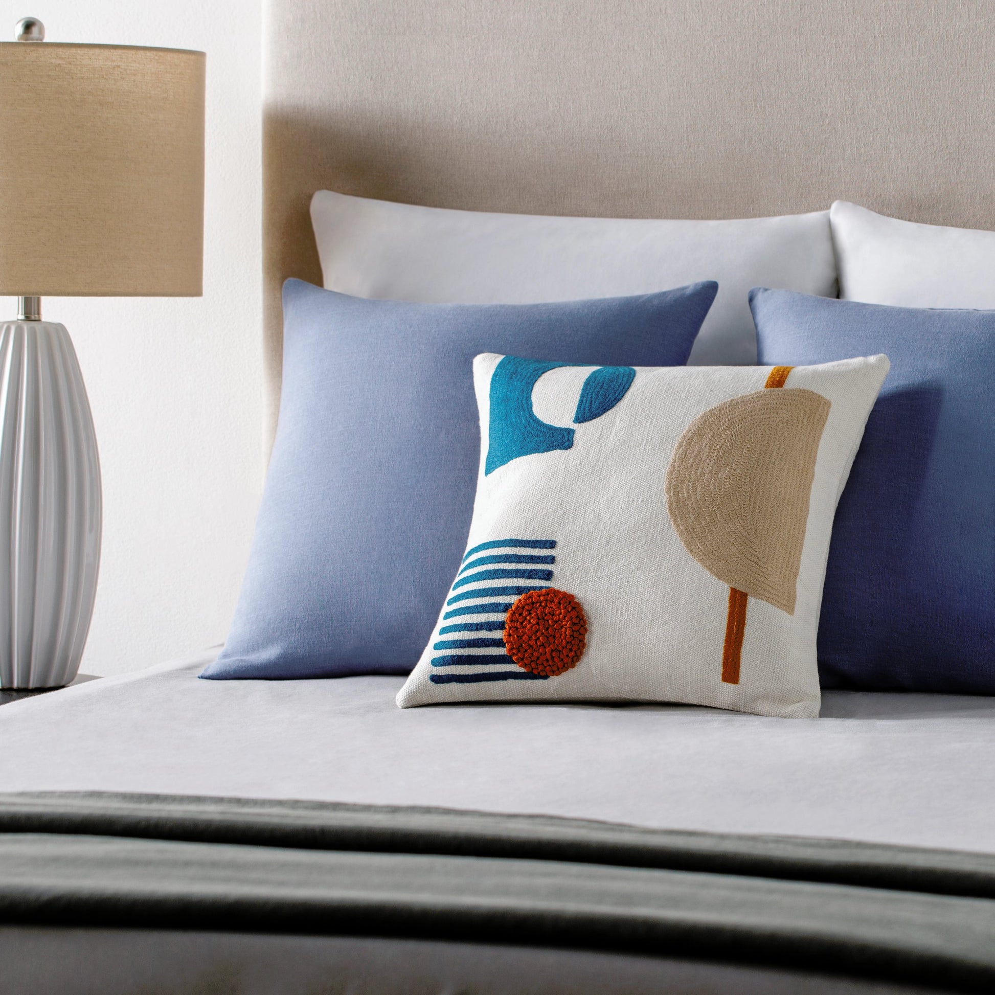 Novel Pillow - 28696 by Surya in cream, deep teal, beige, rust, mustard. Made from 100% cotton in a eclectic & global style.