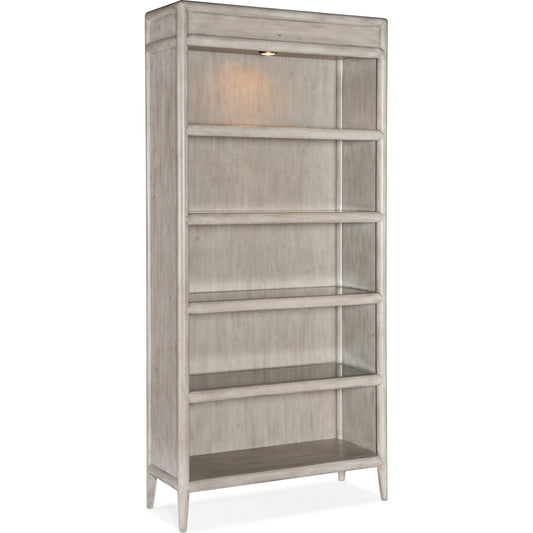 Burnham Bookcase by Hooker Furniture in grey mink. Made from alder veneers with knots in a cottage & farmhouse style.