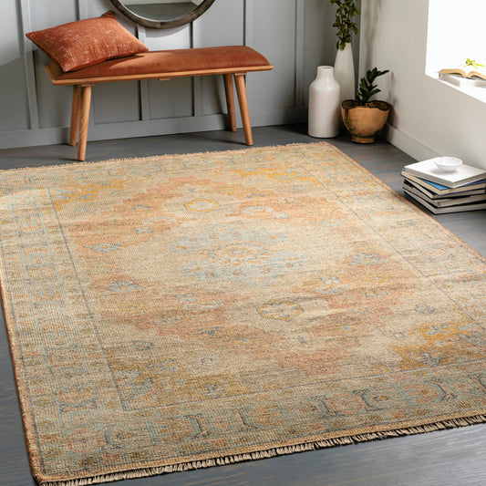 Nirvana Rug - 30240 by Surya in dusty coral, mustard. Made from 75% wool, 25% viscose in a unique style.