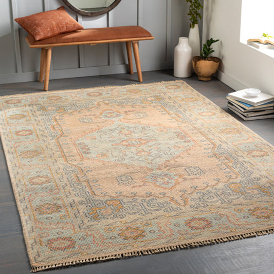 Nirvana Rug - 30241 by Surya in dusty coral, mustard, beige, medium gray, gray, charcoal. Made from 75% wool, 25% viscose in a unique style.