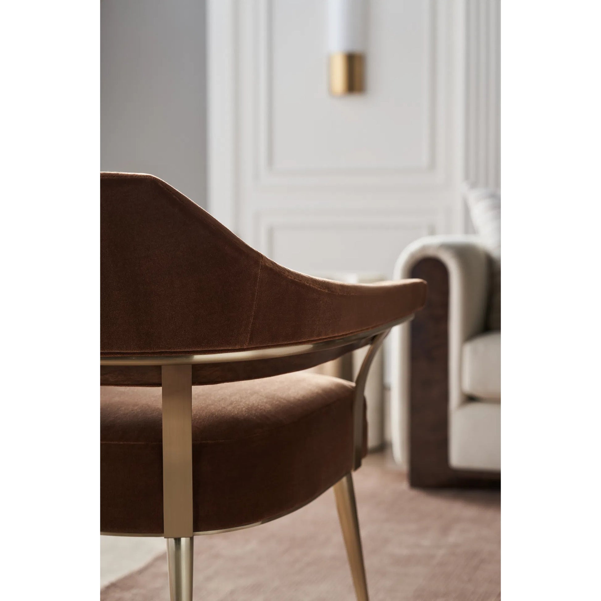 Louisette by Caracole in chestnut and galway burl. Made from metal in a modern style.