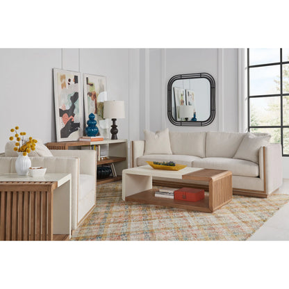 Cassat Channeled Sofa by A.R.T. Furniture in white and okla snow, washed oak. Made from parawood solids with ash embossing, foam, fabric in a transitional style.