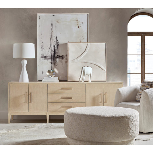 Westwood Credenza by Hooker Furniture in light wood and polished limestone. Made from oak veneers in a unique style.