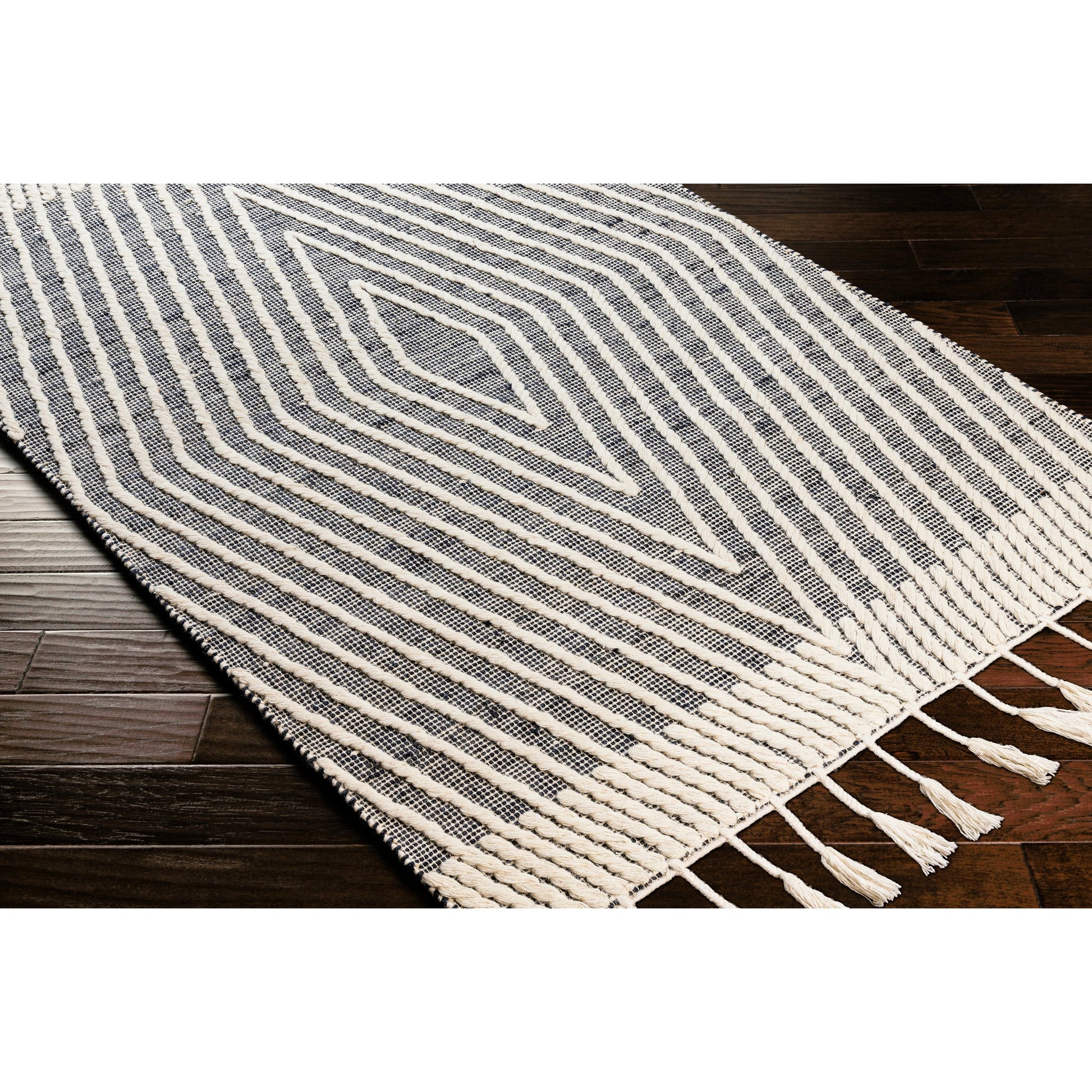 Norwood Rug - 27916 by Livabliss in black, ink blue, cream. Made from 60% jute, 40% wool in a unique style.