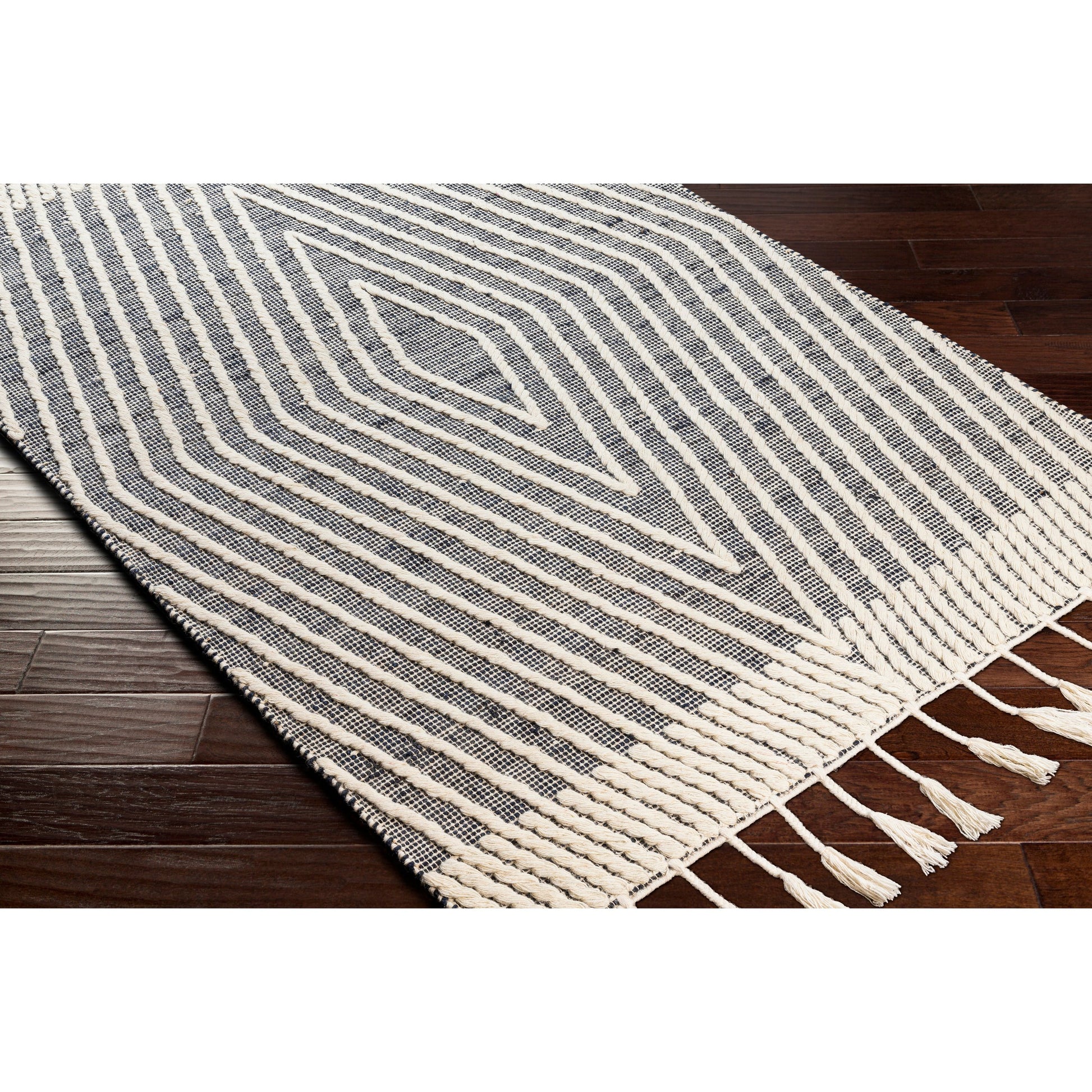 Norwood Rug - 27916 by Livabliss in black, ink blue, cream. Made from 60% jute, 40% wool in a unique style.