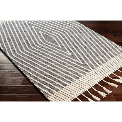 Norwood Rug - 27916 by Livabliss in black, ink blue, cream. Made from 60% jute, 40% wool in a unique style.