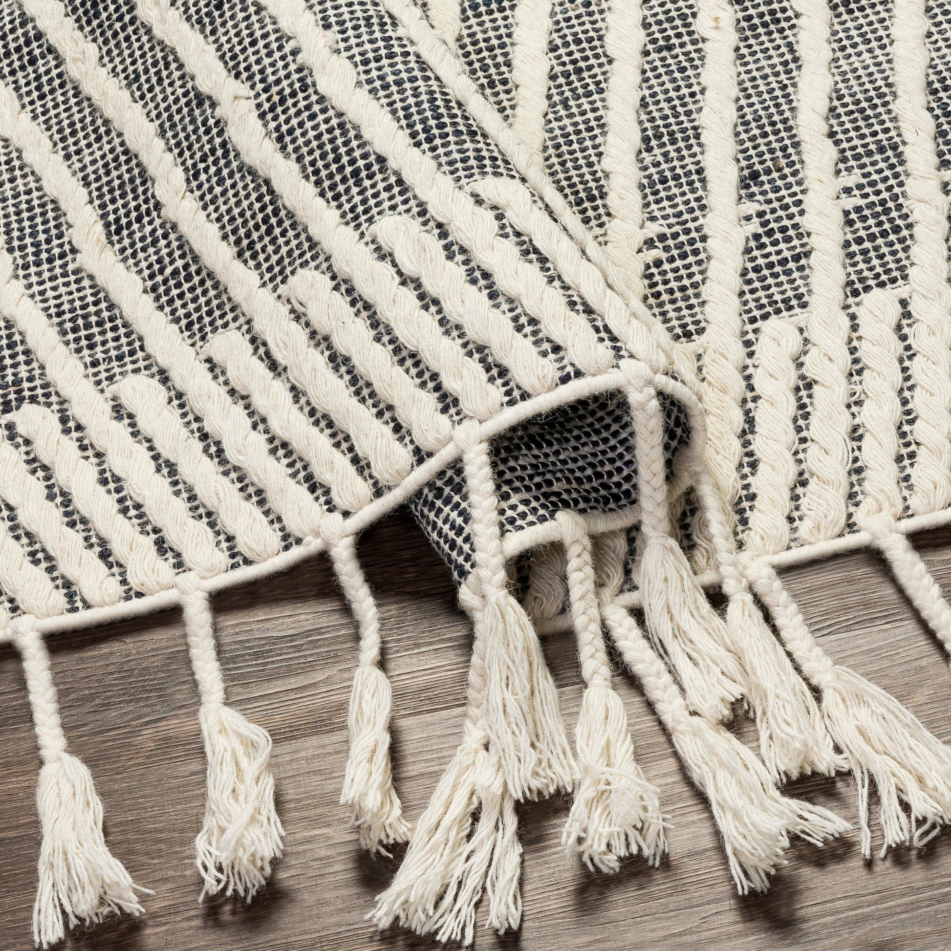 Norwood Rug - 27916 by Livabliss in black, ink blue, cream. Made from 60% jute, 40% wool in a unique style.