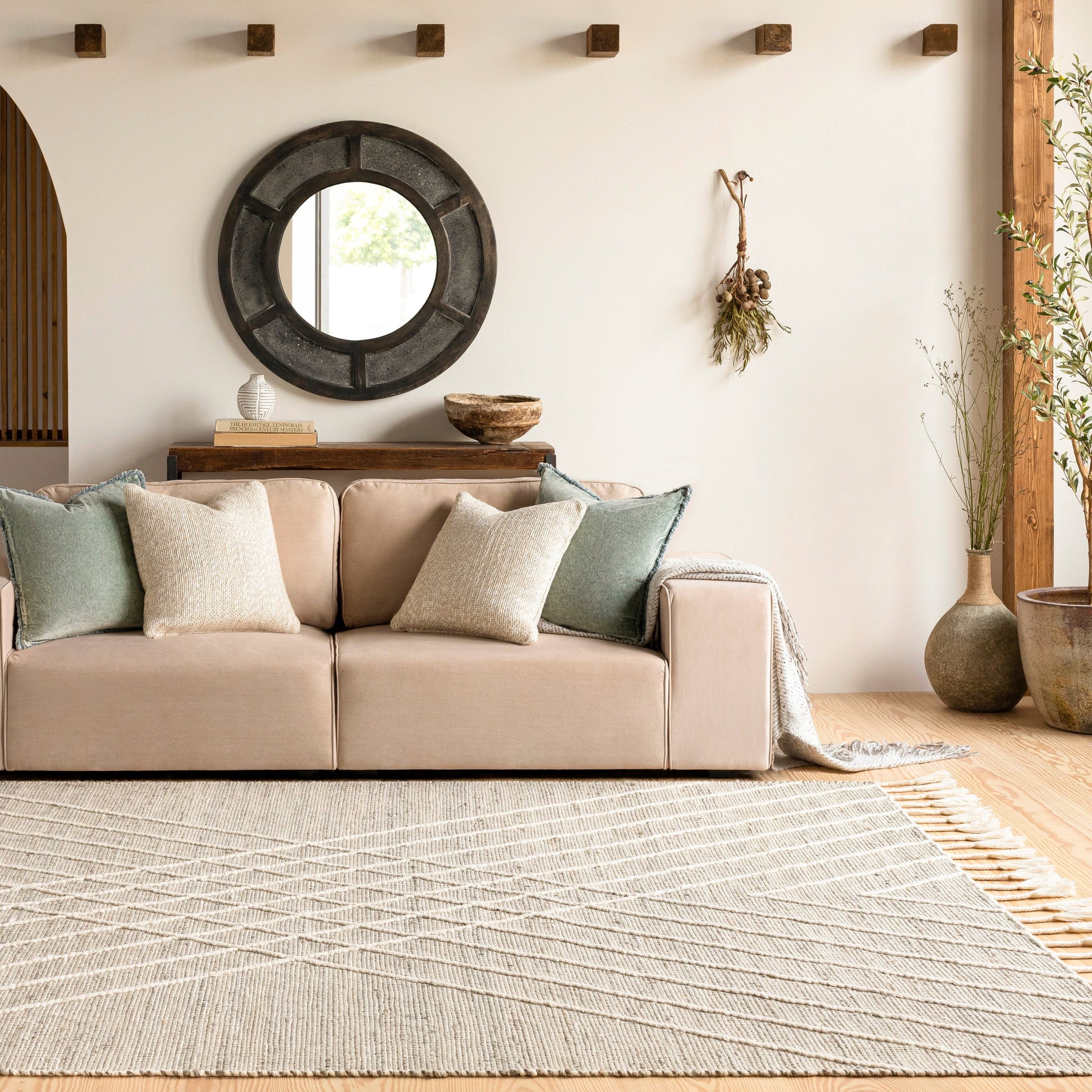Norwood Rug - 27919 by Livabliss in sage, dusty sage, light brown, cream. Made from 60% jute, 40% wool in a unique style.